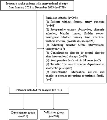 Development and validation of a nomogram to predict acute postoperative urinary retention in ischemic stroke patients following femoral artery puncture